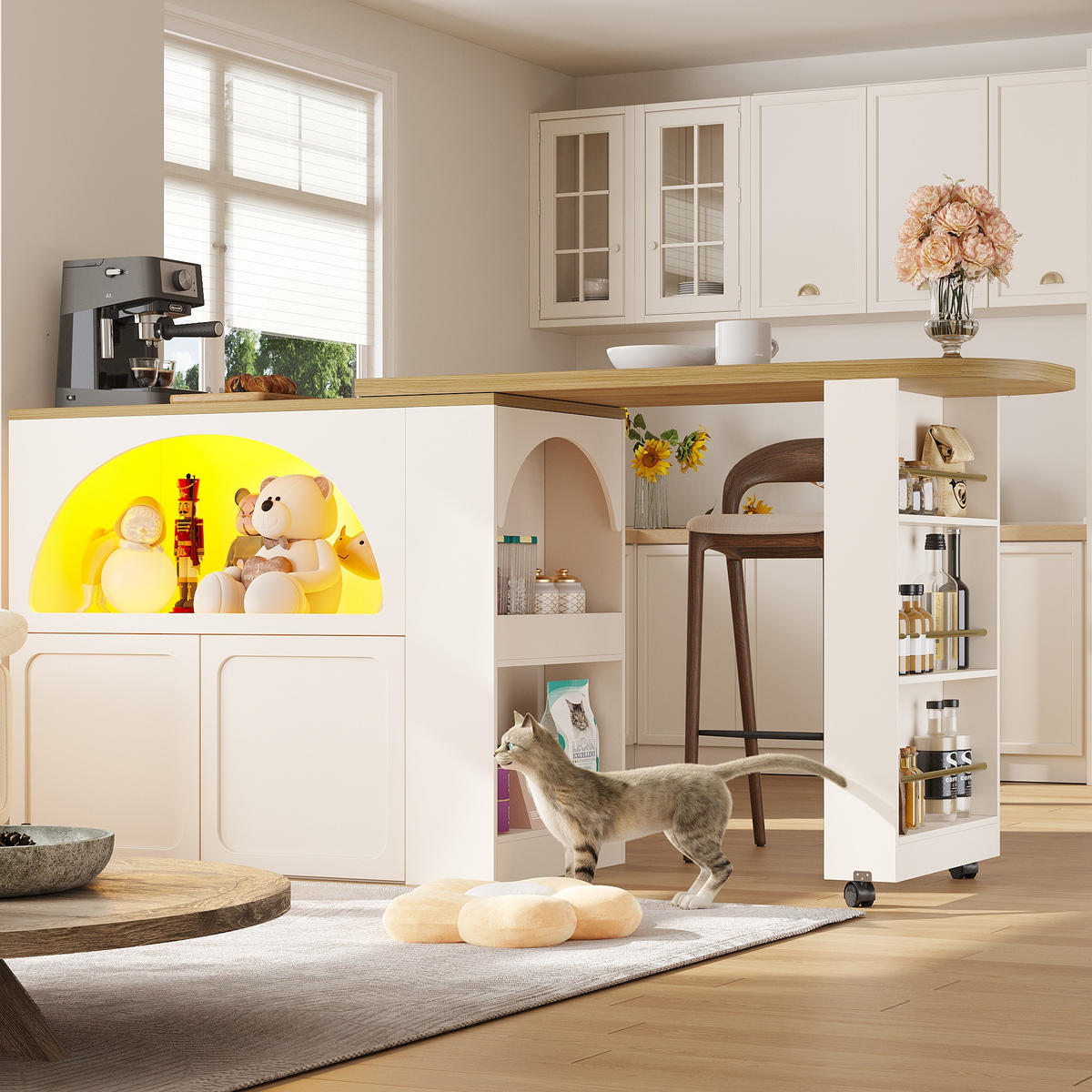 BAROVÝ PULT ROZKLÁDACÍ 135-205cm LED BÍLÝ - bílá, kompozitní dřevo (39/135/100cm) - FLIEKS