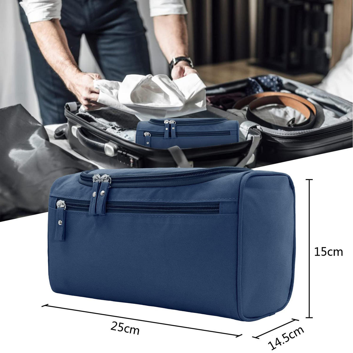 KOSMETIKTASCHE Toiletbag XL, Dunkelblau - Dunkelblau, Textil (14.5/15/25cm) - Kaket