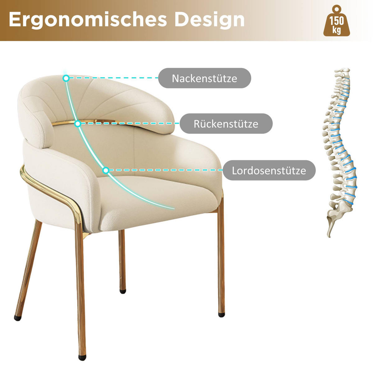 ESSZIMMERSTUHL Samt Beige Metallbeine - Beige, Textil (54.5/78/57cm) - FLIEKS