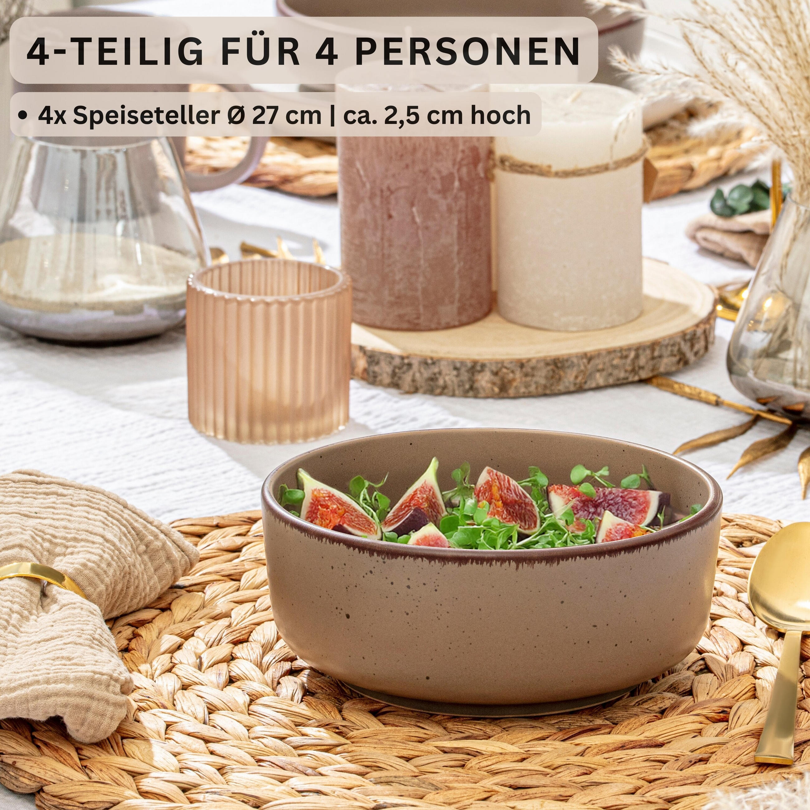 SCHALEN BOMBAY ERDFARBEN - 4 teilig aus Steingut - Creme/Braun, Stein (16.5/16.5/6.5cm) - Sänger