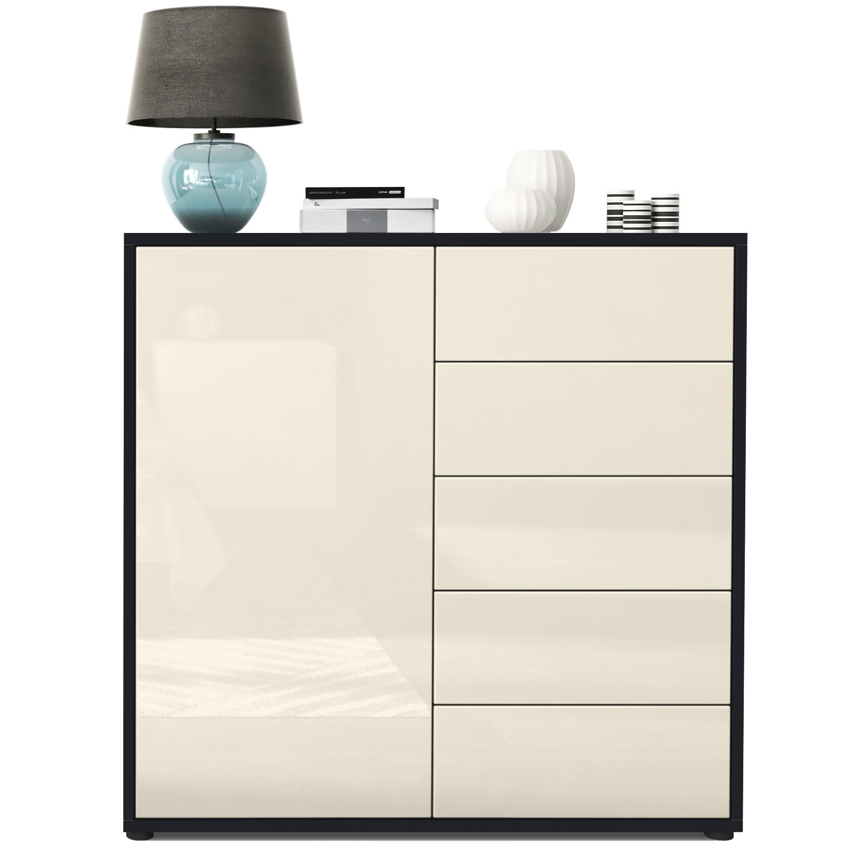 KOMMODE Ben Front in Creme Hochglanz - Creme, Holzwerkstoff (79/74/36cm) - Vladon