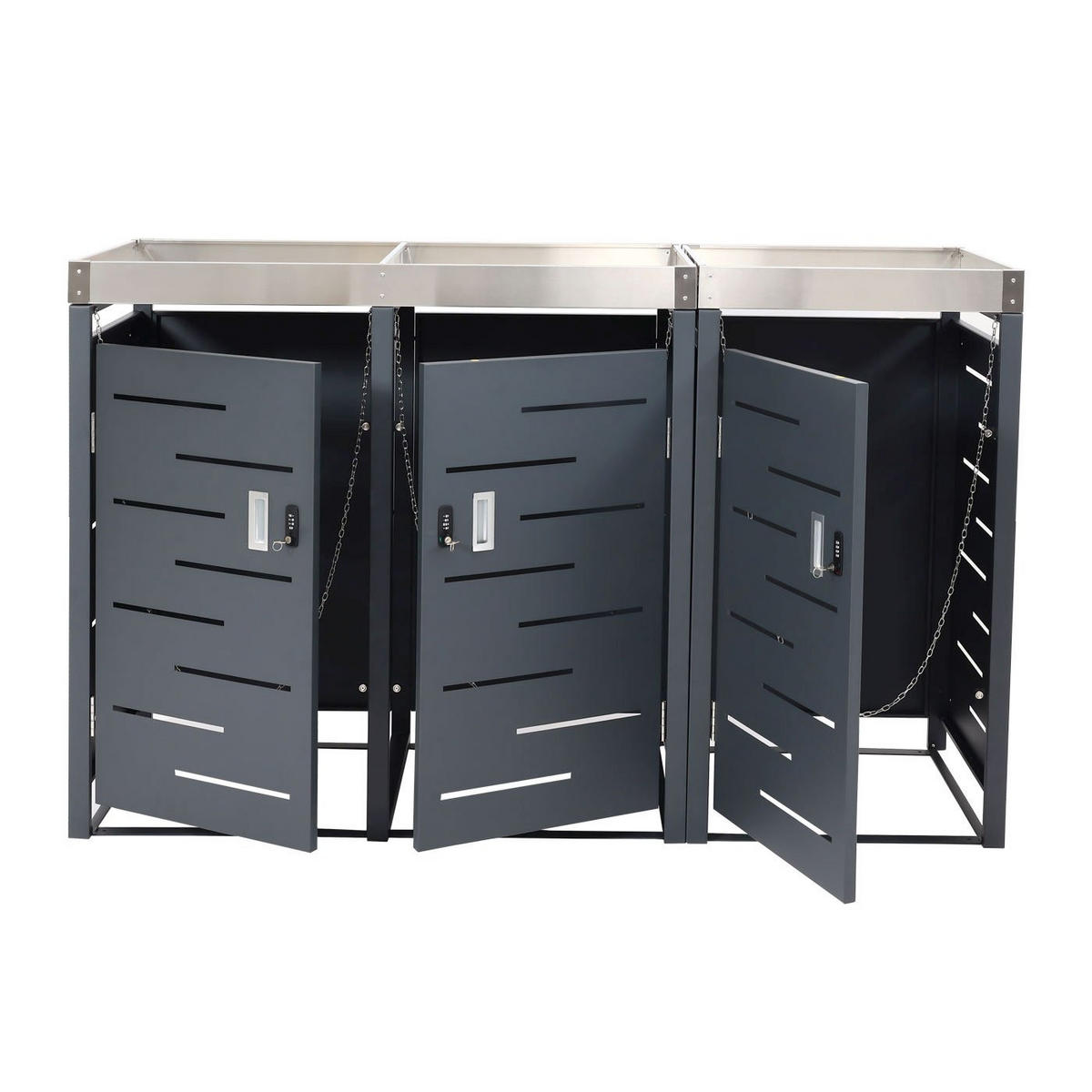 MÜLLTONNENBOX 3er 110x175x62cm 80-240 Liter - Anthrazit, Metall (175/110/62cm) - PROREGAL