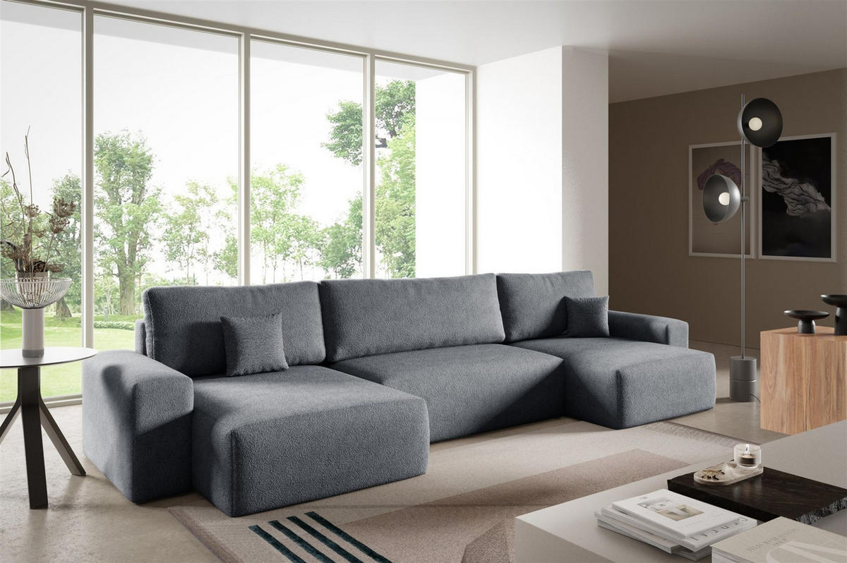 WOHNLANDSCHAFT Arona - Dunkelgrau, Holzwerkstoff/Textil (398/70/148cm) - Fun Möbel