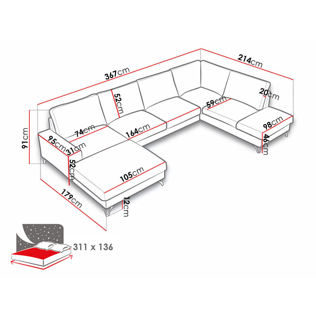 Thumbnail - Mirjan24 Wohnlandschaft, Gelb, Textil, 6-Sitzer, Rechteckig, 367x91x214 cm, Wohnzimmer, Sofas & Couches, Wohnlandschafte...