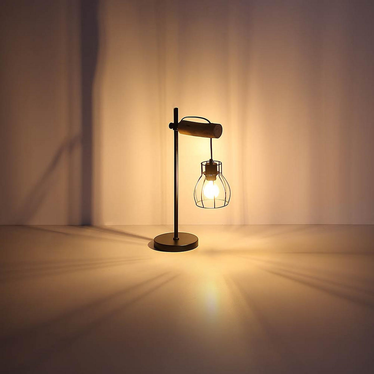 TISCHLEUCHTE Metall Holzoptik Schwarz - Schwarz, Holz (33/18/55cm) - Globo Lighting