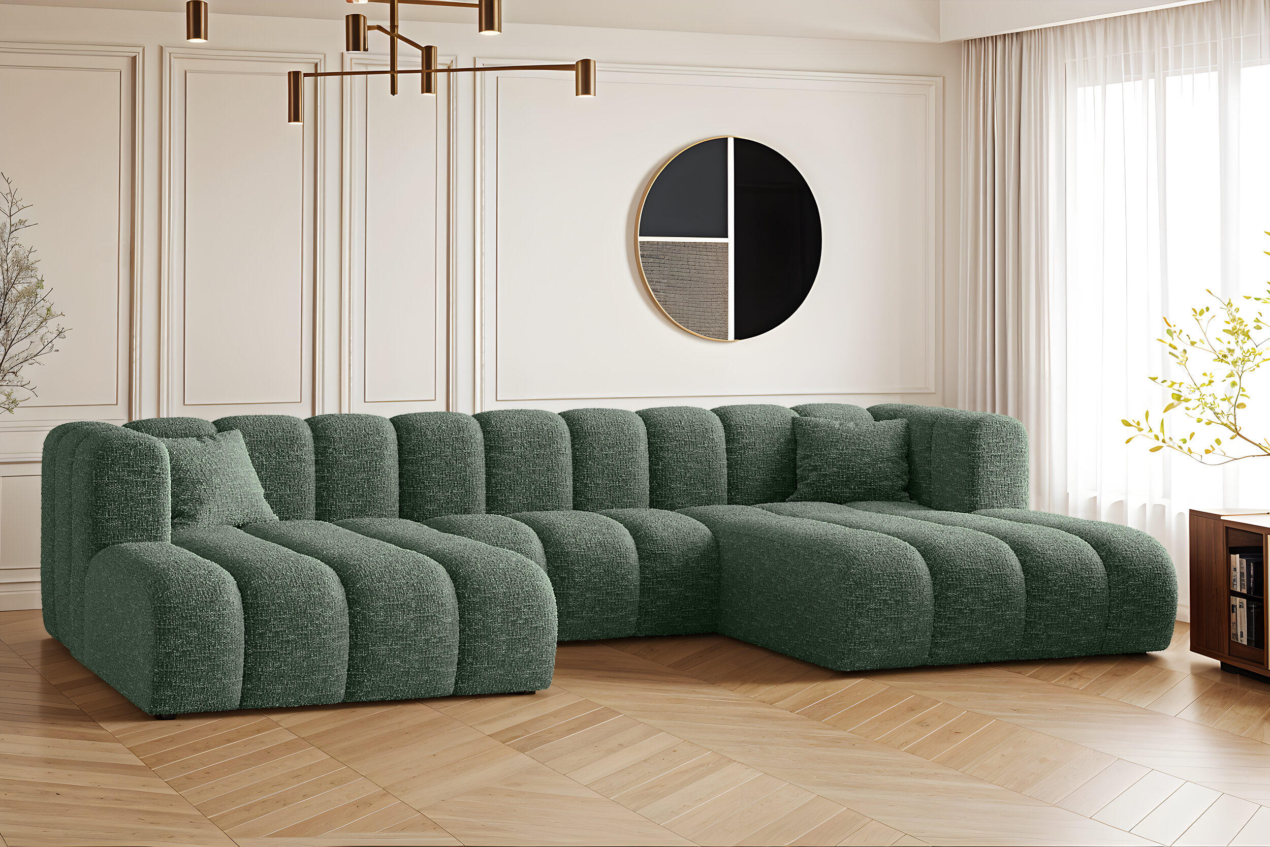 ECKSOFA U-form Grand modular stoff Haga Grün - Grün, Holz (317/179cm) - Kaiser Möbel