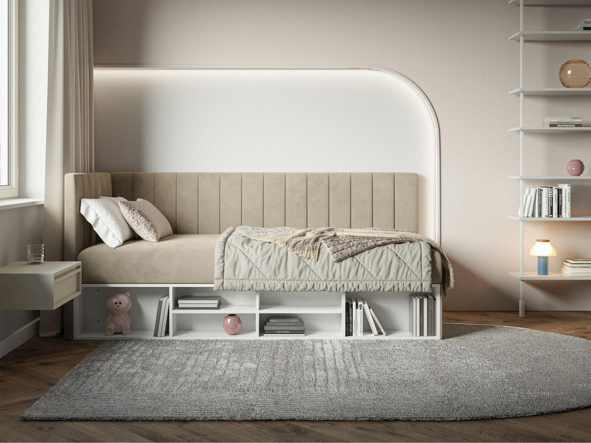 JUGENDBETT Ventrio Graubeige Easy-Clean-Samtbezug 90x200 cm - Taupe, Holz/Textil (90/200cm) - Selsey
