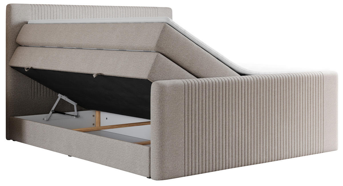 BOXSPRINGBETT KING DOREN 160/200 Beige Struktur - H3 - Beige, Holz/Textil (160/200cm) - MKS