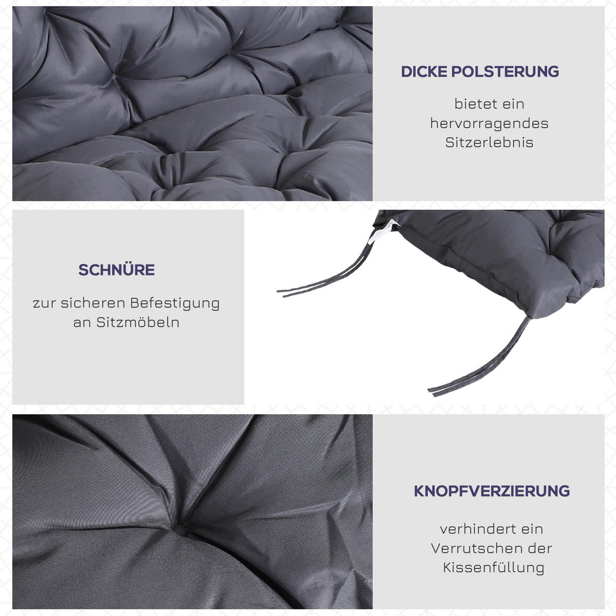 SITZKISSEN, Polyester, Dunkelgrau - Dunkelgrau, Naturmaterialen/Kunststoff (98/8/100cm) - Outsunny