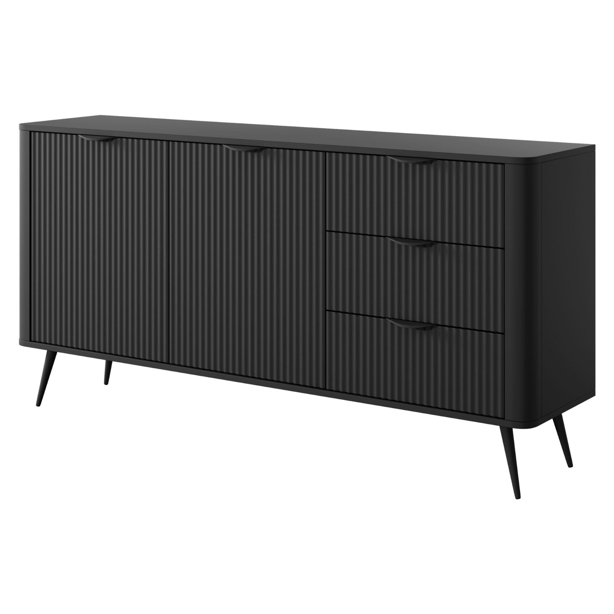 SIDEBOARD LEKNES KOM2 Reliefierte Fronten aus MDF-Platte Schwarz Schwarz - Schwarz, Glas/Holzwerkstoff (163/81/38cm) - Komodee