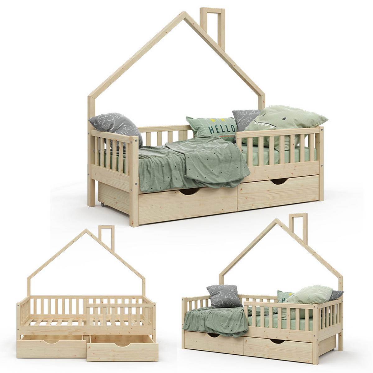 HAUSBETT Noemi Naturholz 80x160 cm mit 2 Schubladen - Naturfarben, Holz (80/160cm) - VitaliSpa