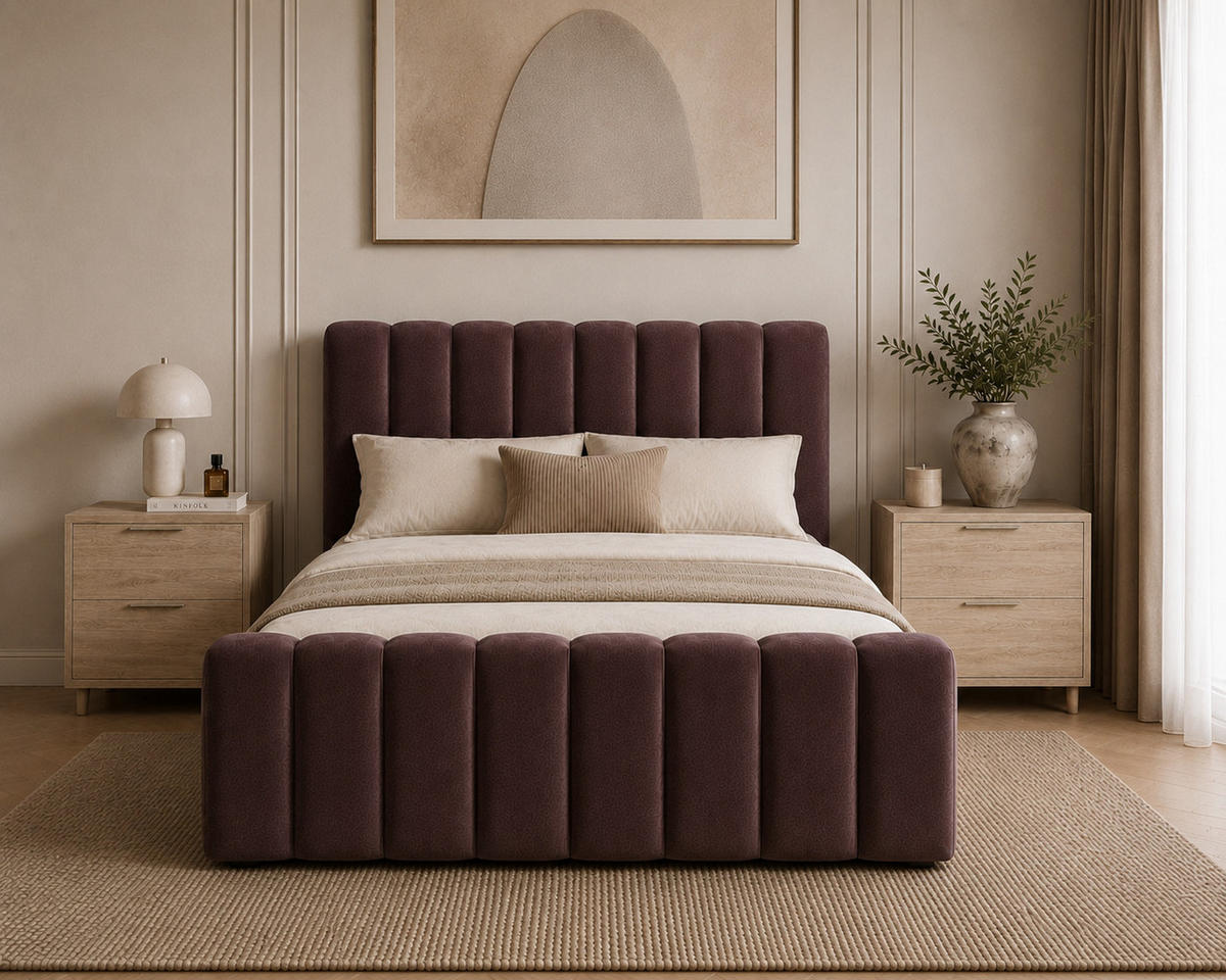 BOXBETT 01 BIS 160 x 200 cm - Vibe - Modernes Polsterbett mit Bettkasten inkl. PU-Schaum-Topper und Federmechanismus - Bordeaux, Holz (160/200cm) - ROYAL24_MARKT