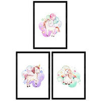 POSTER Set Mit 3 Kinder Tiere Einhorn Regenbogen A4 Rahmenlos - Klar, Papier (29.7/5/21cm) - Nacnic