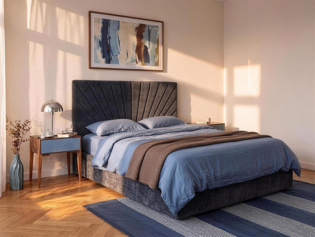 BETT mit Bettkasten - 2 Personen - stoff - anthrazitgrau Ribiola - Anthrazit, Textil (160/200cm) - Vente-Unique