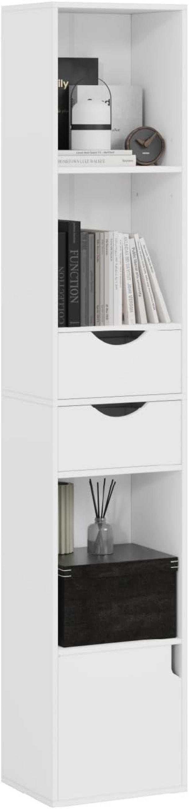 BÜCHERREGAL mit Schubladen Tür Weiß - Weiß, Holzwerkstoff (30/158/24cm) - Woltu