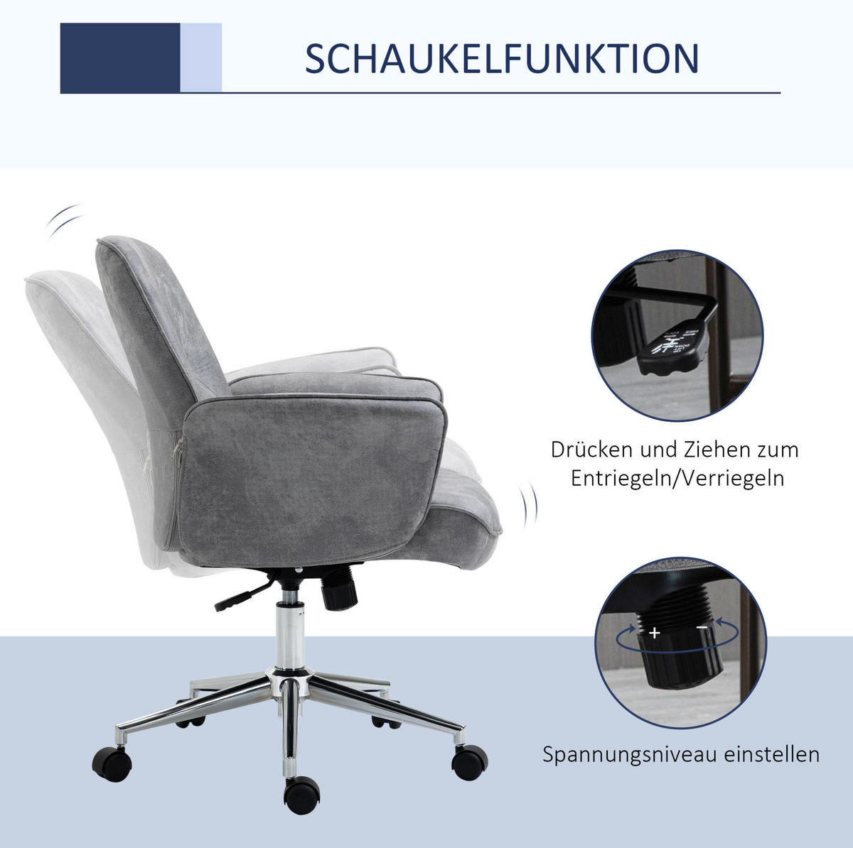 DREHSTUHL 67/69/92-102 cm hellgrau aus Polyester höhenverstellbar - Hellgrau, Kunststoff (69/102/67cm) - OKWISH