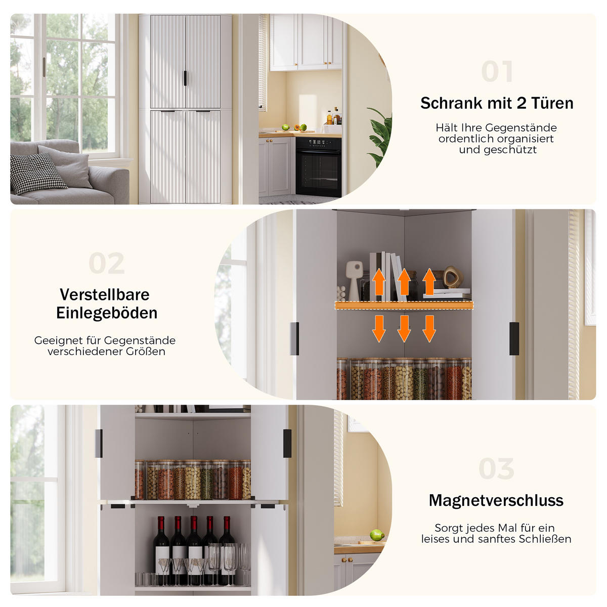 HIGHBOARD DE-38719 60/60/172 cm 4 Türen und verstellbare Böden Weiß - Weiß, Holzwerkstoff (60/172/60cm) - ComfortXL
