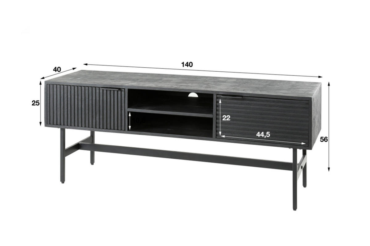 LOWBOARD ELVAS Schwarz Holz - Schwarz, Holz/Metall (140/56/40cm) - KAWOLA