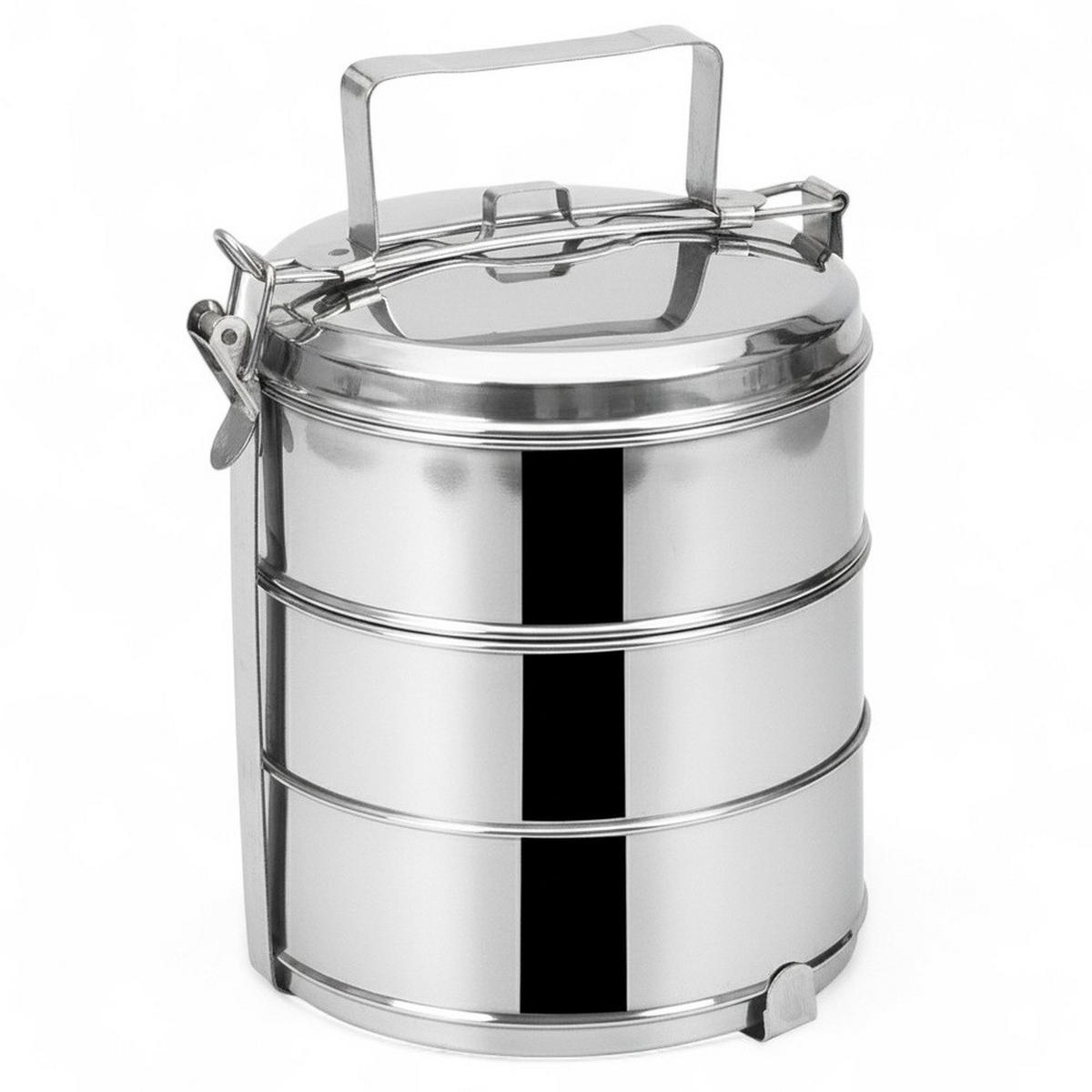 LUNCHBOX Dreistöckige aus Stahl 3 x 1,3 l - Silberfarben, Metall (16/27/16cm) - Orion 