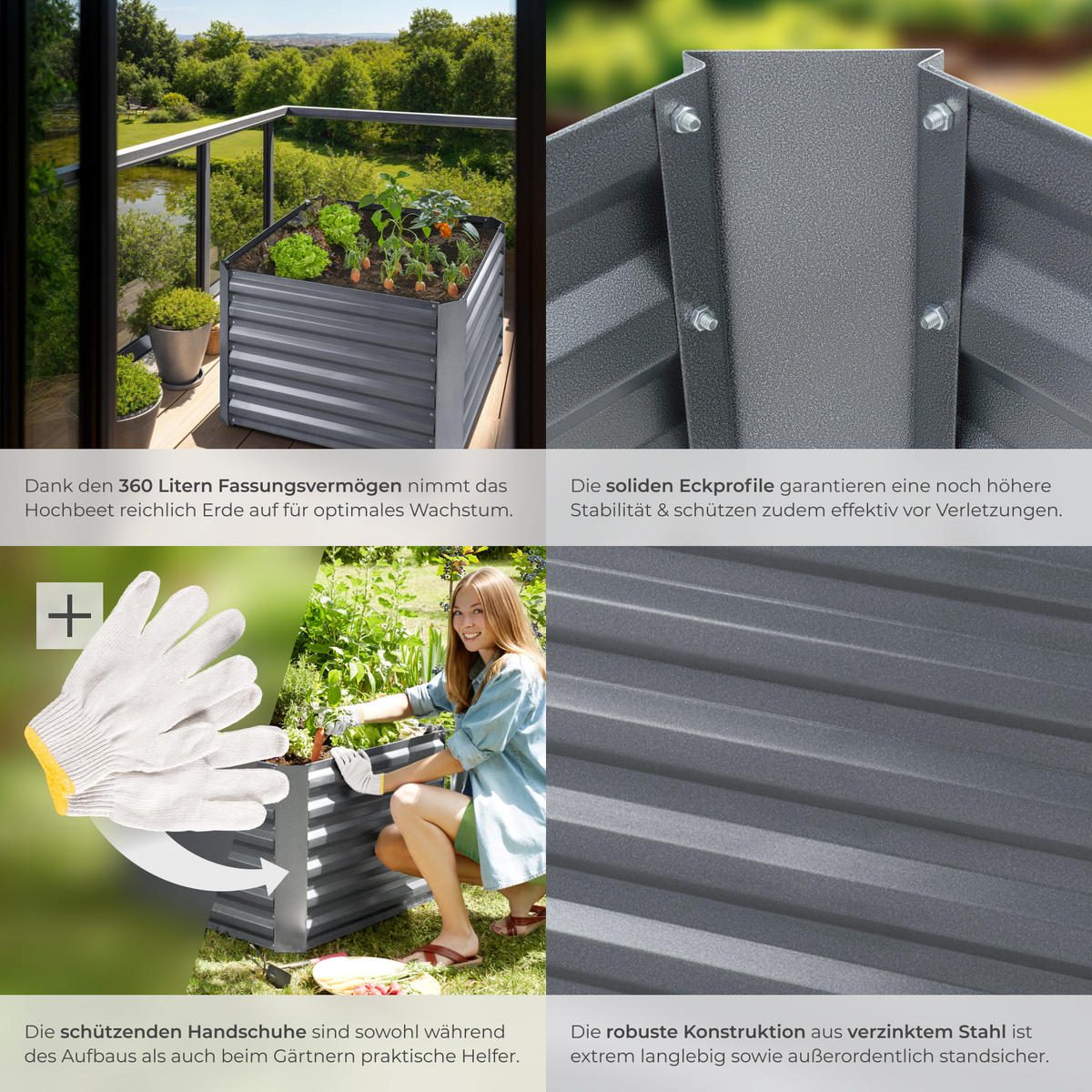 HOCHBEET Artemisia,80 x 80 x 57 cm,grau - Grau, Metall (80/57/80cm) - tectake