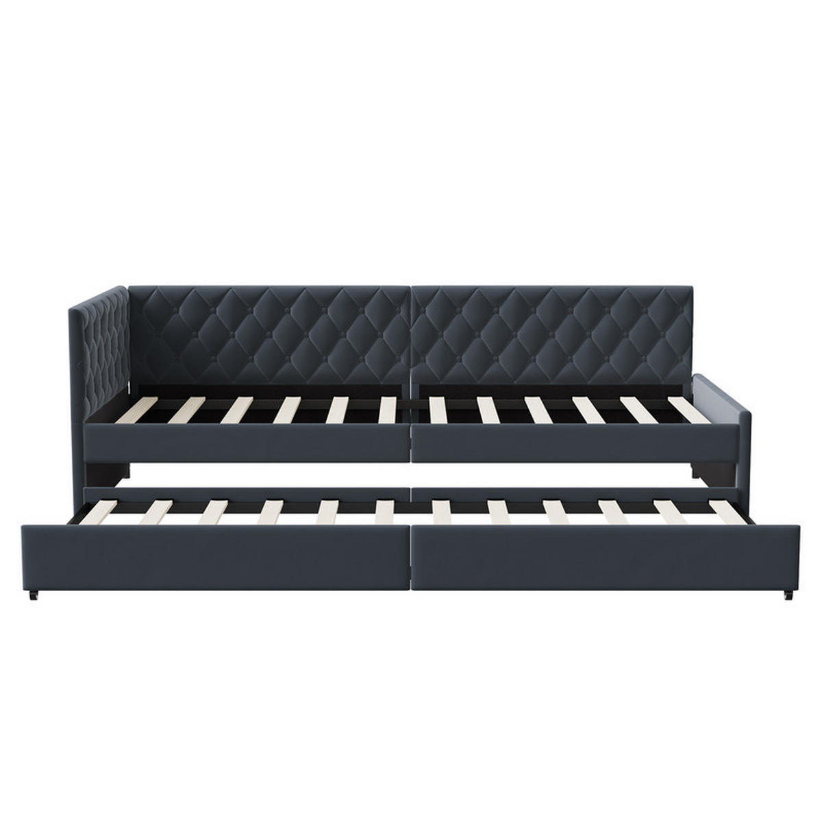 SCHLAFSOFA 90x200 cm, Samt Grau, Einzelbett ausziehbar, mit Lattenrost, ohne Matratze - Grau, Holz (90/200cm) - WoodenAura