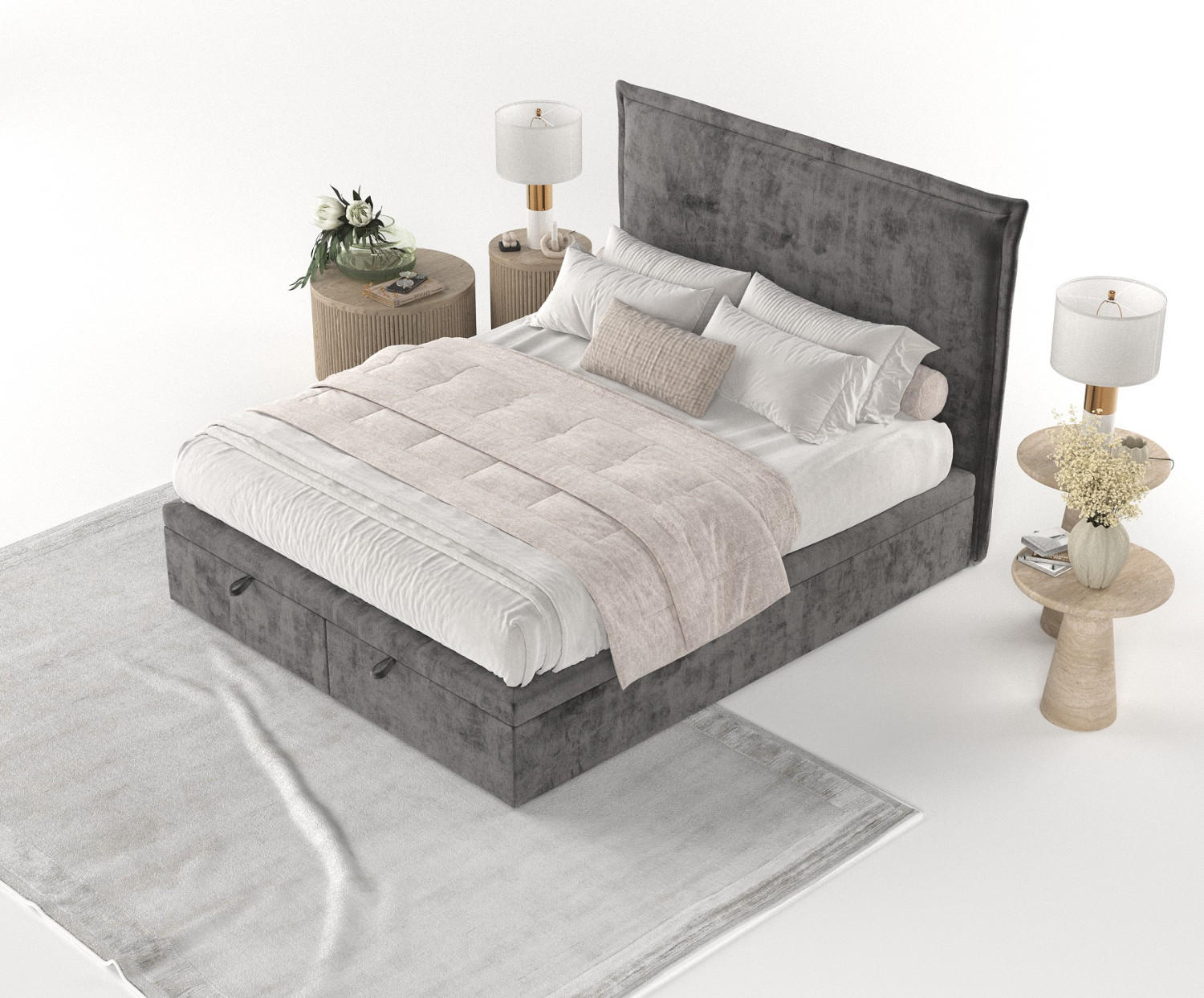 Thumbnail - AltaBeds Polsterbett, Graphit, Textil, Buche, Kiefer, 120x200 cm, Oeko-Tex® Standard 100, Handmade in Europe, Schlafzimm...