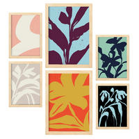 POSTER Set Mit 6 Streifenblätter In Blume Zusammenfassung Ästhetische Dekorative Gemälde Für Ihr Wohnzimmer Zuhause A3 & A4 Rahmen Aus Hellem Holz - Beige, Papier (29/3cm) - Nacnic