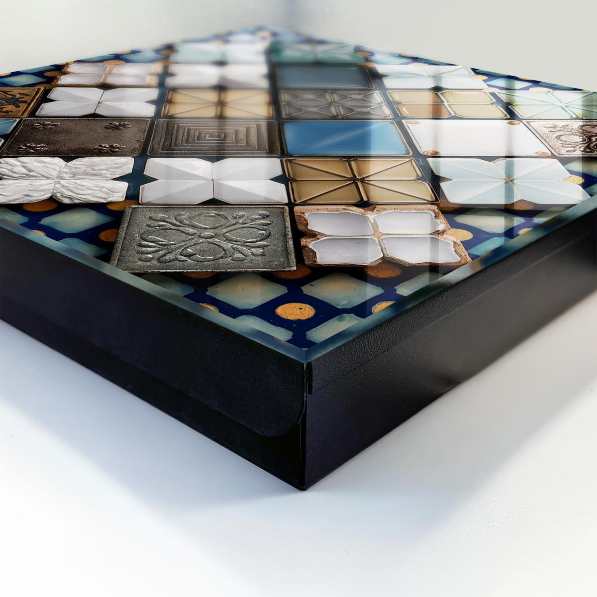 SCHLÜSSELBOX Schwarz 30x30 cm- Türöffnung nach rechts - Fliesenmuster - Blau, Metall (30/30/5cm) - TULUP