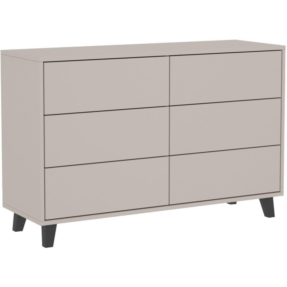 KOMMODE Home mit 6 Schubladen, 120 cm, ohne Griffe, Kaschmir - Kaschmir/Schwarz, Holzwerkstoff (120/80/40cm) - Beautysofa