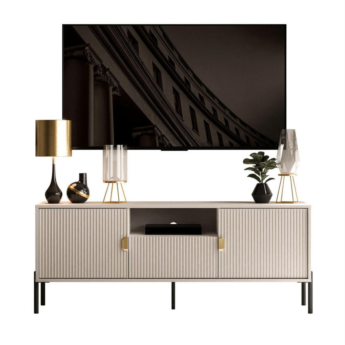 TV Rack DALIA 155 cm - Kaschmir/Goldfarben, Holzwerkstoff (155/58/40cm) - Lookway