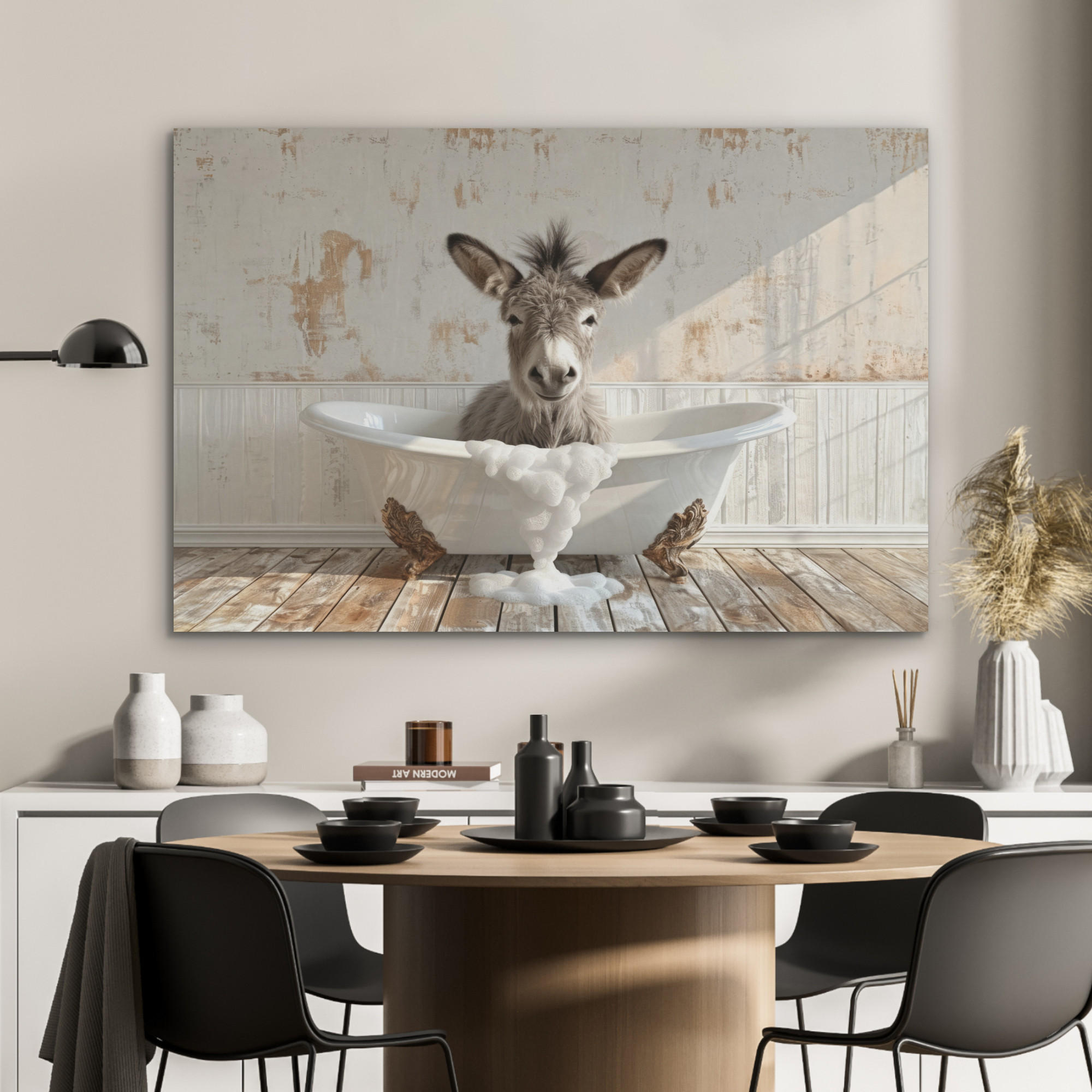 AKUSTIKPANEEL Esel - Tiere - Badewanne - Schaumstoff 100x70 cm - Weiß, Textil (100/0.9/70cm) - MuchoWow
