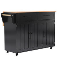 KÜCHENINSELWAGEN 129x71x91.5cm Schwarz Spanplatte mit Falttisch & Schubladen - Schwarz, Holzwerkstoff (129/91.5/71cm) - Modfu