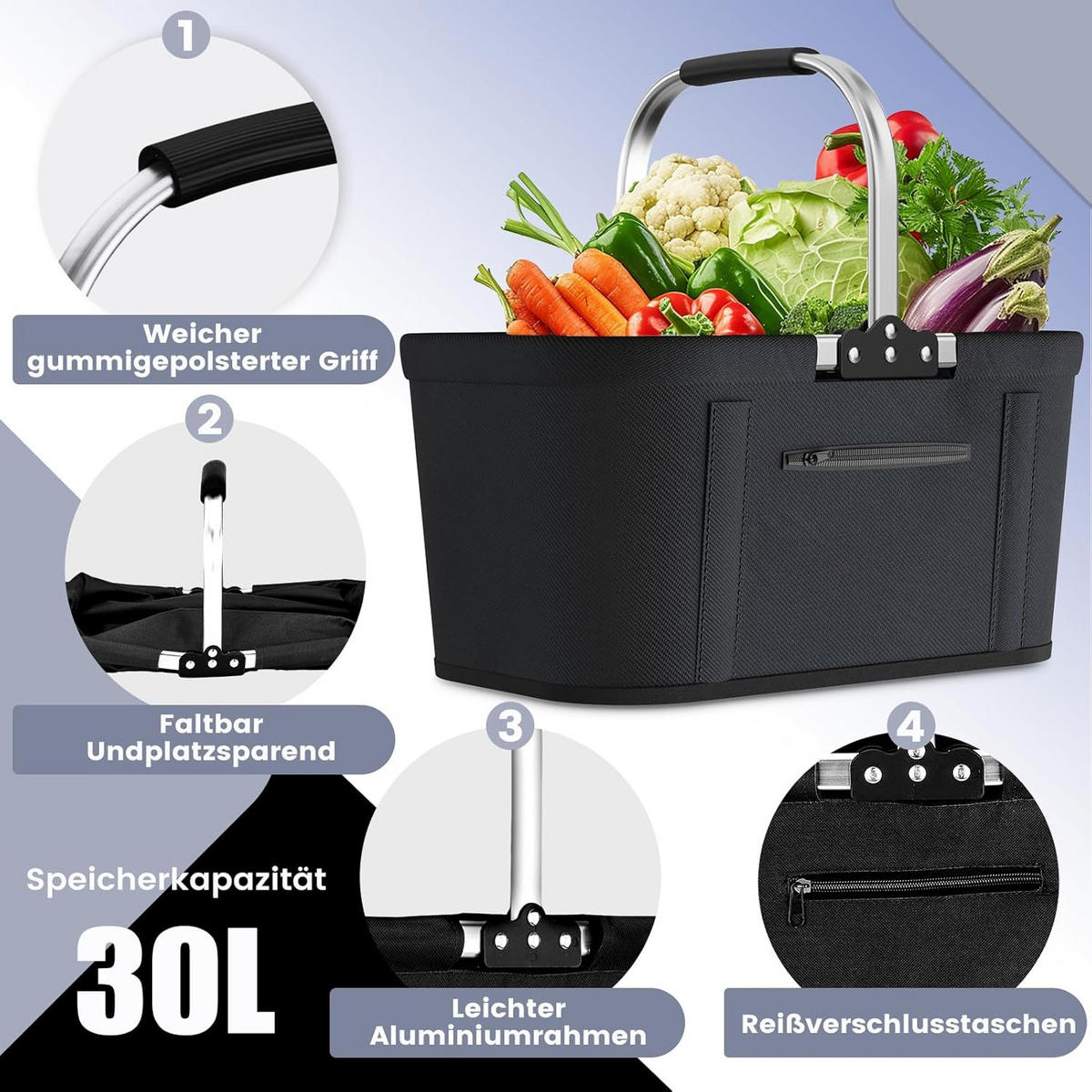 EINKAUFSKORB Faltbarer 30L - Dunkelrot, Textil (27/25/46cm) - Kaket