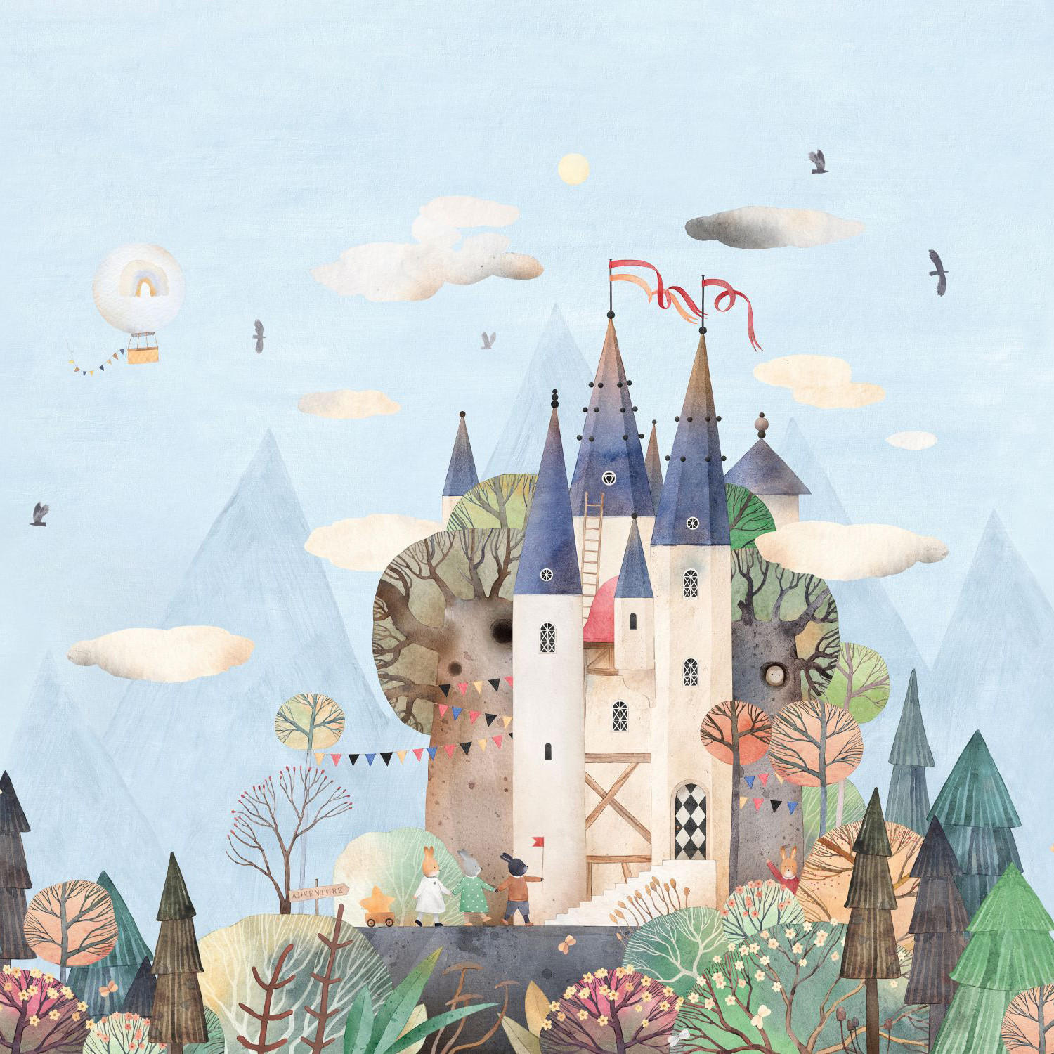 FOTOTAPETE Märchenschloss 3.5 x 2.79 m - Multicolor, Papier (350/279cm) - ESTAhome