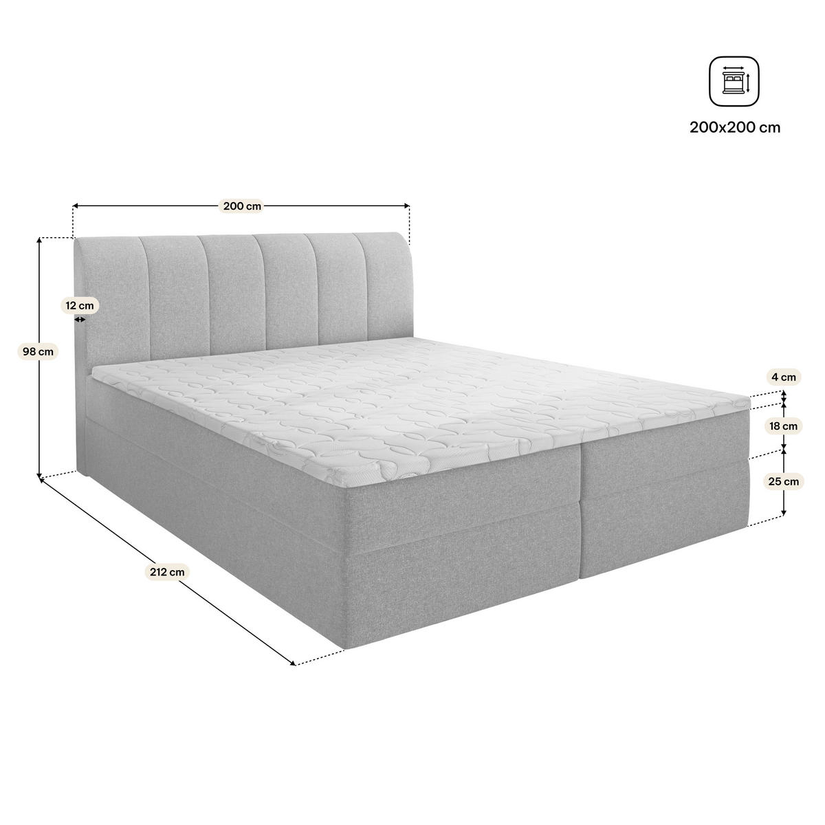 AMERICKÁ POSTEL CEVANO, 200x200 cm s matrací a úložným prostorem, H2+H3, hnědá - hnědá, dřevo (200/200cm) - MASSENO