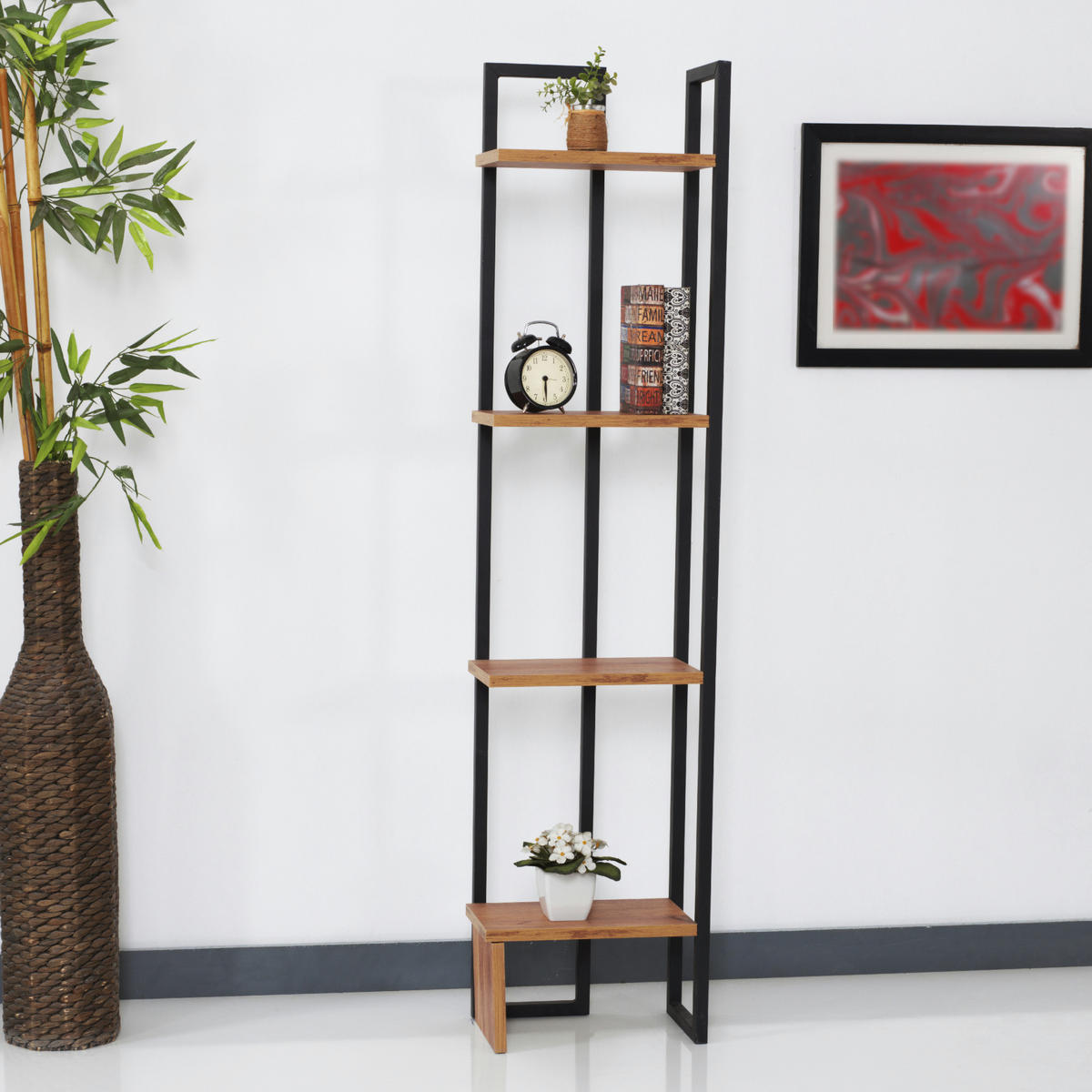 STANDREGAL Bjergsted - Walnussfarben/Schwarz, Holzwerkstoff/Metall (36/150/21cm) - [en.casa]