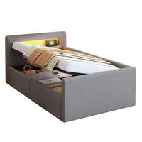 POLSTERBETT 90/200 cm in Hellgrau mit Stauraum, LED-Beleuchtung und USB-Anschluss - Grau, Textil (90/200cm) - Flora Grace