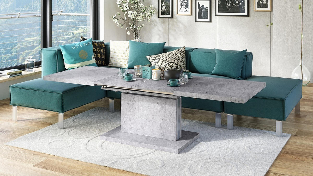 COUCHTISCH rechteckig Beton ausziehbar höhenverstellbar - Hellgrau, Holzwerkstoff (80/120/56cm) - designimpex