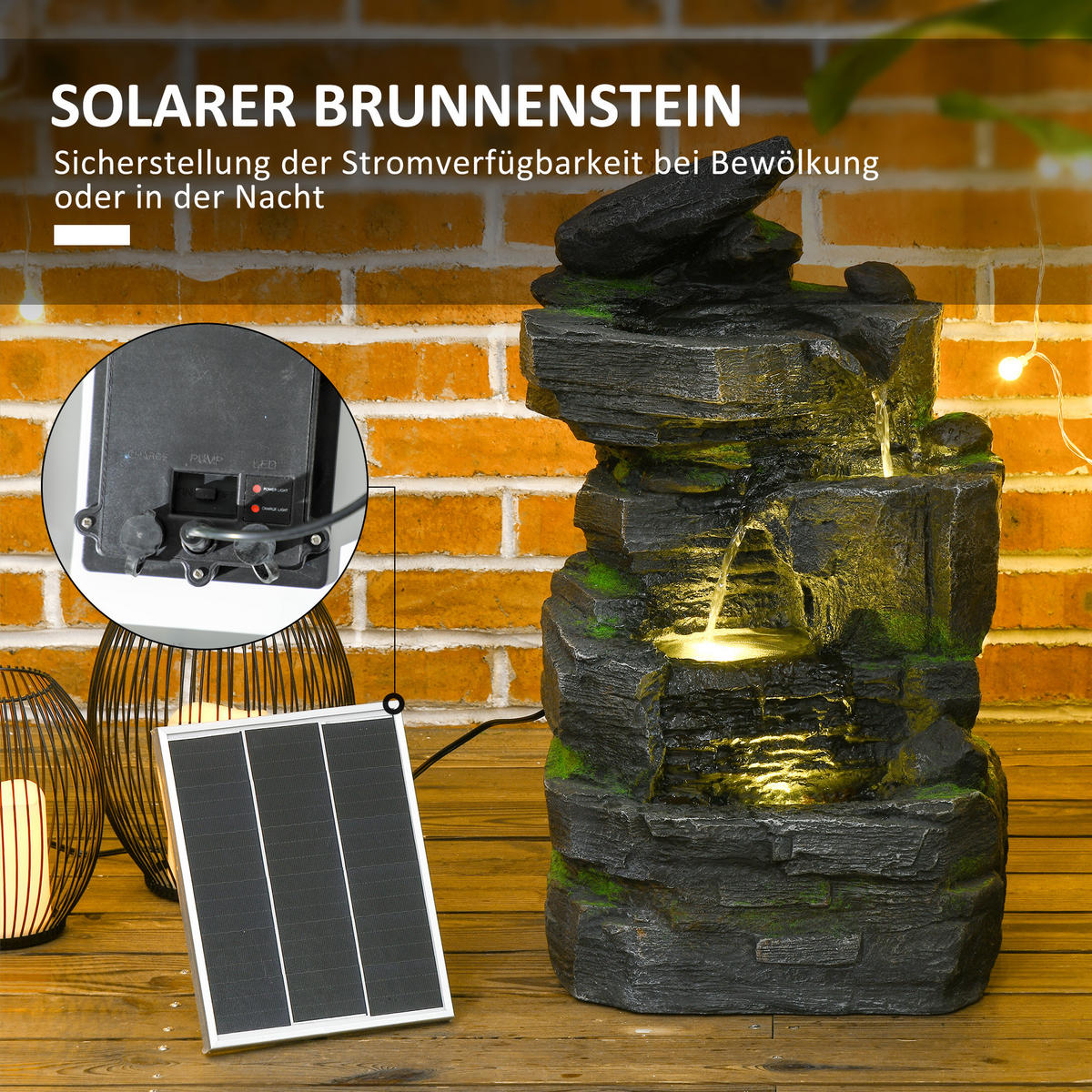 GARTENBRUNNEN, Kunstharz, Dunkelgrau - Dunkelgrau, Kunststoff (34/28/57cm) - Outsunny