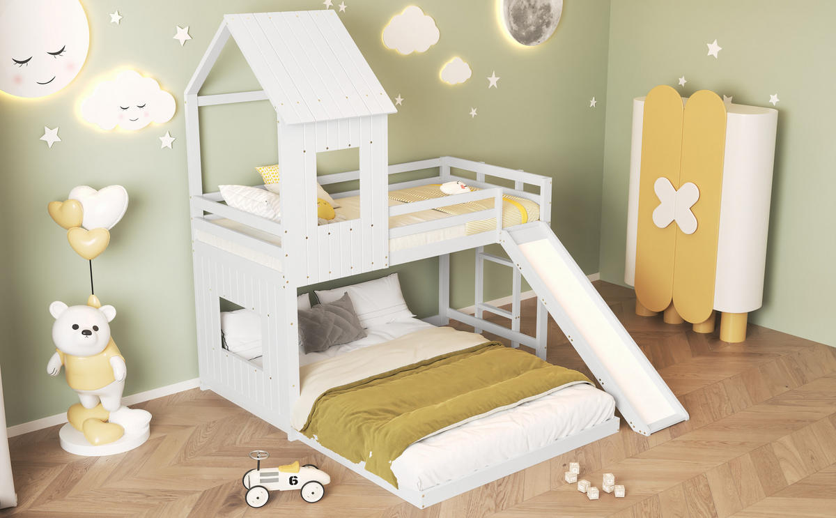 ETAGENBETT 90/140x200 cm Rutsche weiß - Weiß, Holz (140/200cm) - LEBENLANG