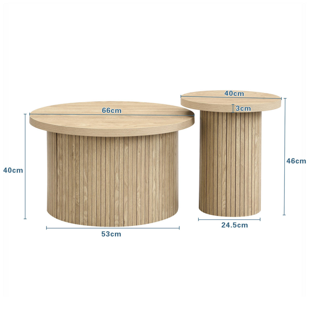 SADA konferenčních stolků 66/66/40 cm přírodní z MDF zasouvací - přírodní, kompozitní dřevo (66/66/40cm) - OKWISH