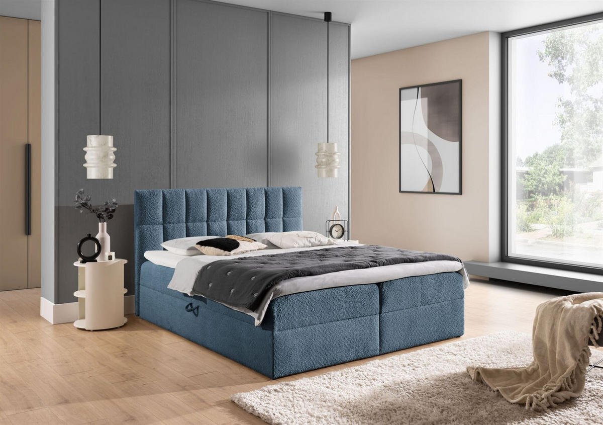 BOXBETT Dominga In überlänge - Hellblau, Holzwerkstoff/Textil (120/220cm) - Fun Möbel