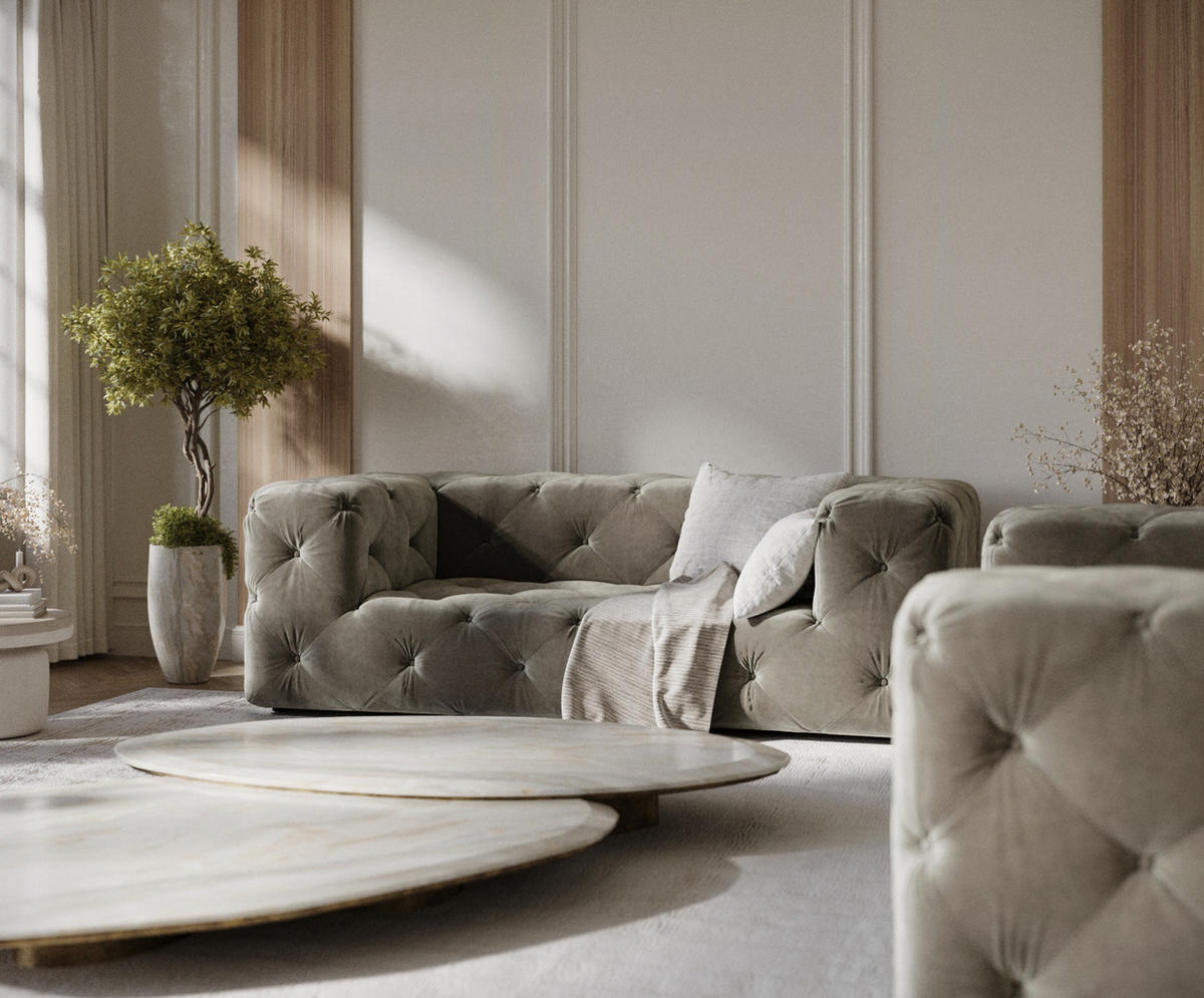 2-SITZER-SOFA Cosimo Taupe Samtstoff - Taupe/Schwarz, Holz/Holzwerkstoff (193/71/100cm) - Maison de Reve