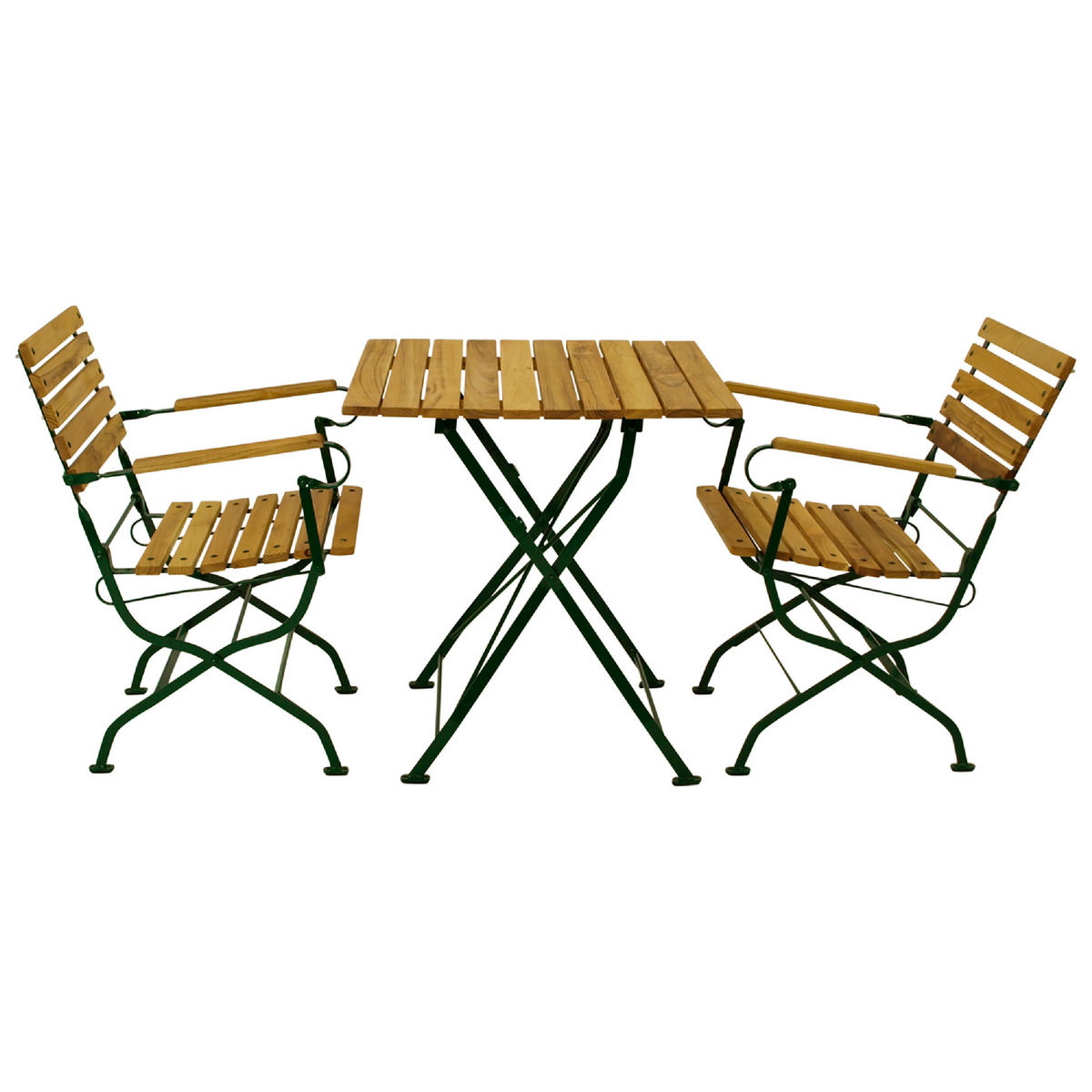 SITZGRUPPE Bad Belzig - 3-teilig, Gartenmöbel Set Flachstahl verzinkt dunkelgrün + Robinie - Grün, Holz - TPFGarden