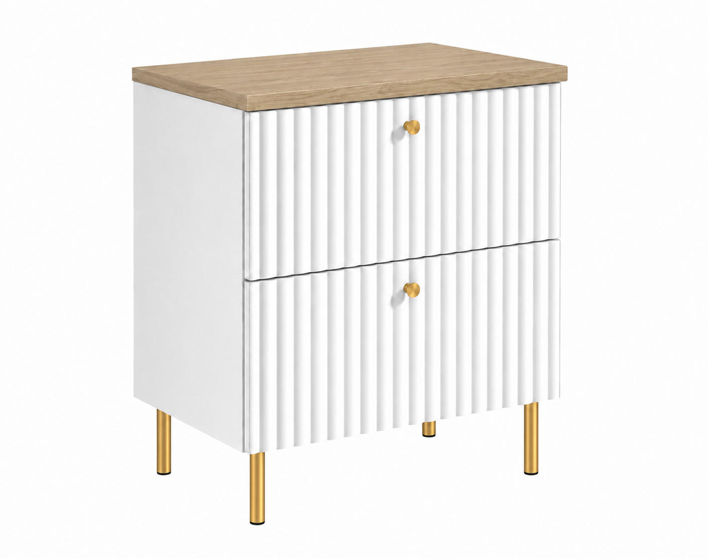 BADEZIMMERSCHRANK: Weiß / Platte Helle Eiche / Griffe Gold / Beine Gold, 60 x 44,4 x 73,6 cm - Goldfarben/Weiß, Holzwerkstoff (60/73.6/44.4cm) - 3XE LIVING