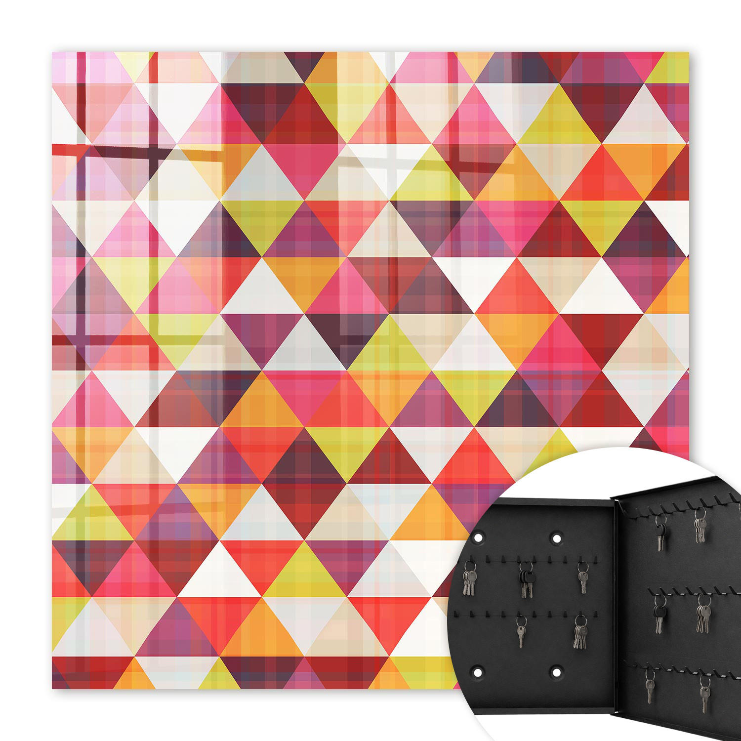 SCHLÜSSELBOX Schwarz 30x30 cm- Türöffnung nach rechts - Bunte Muster - Rot, Metall (30/30/5cm) - TULUP