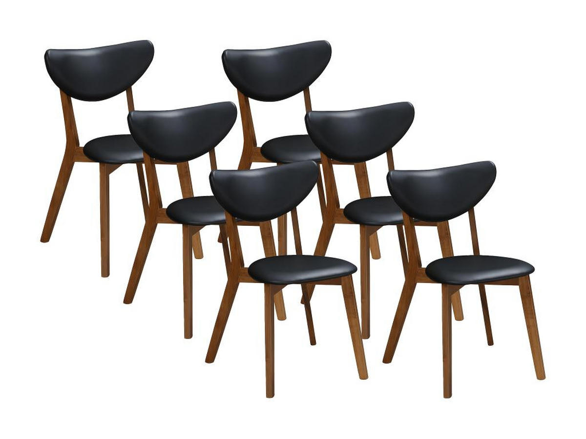 STUHL 6er-Set - Kunstleder & Massivholz - Schwarz & Nussbaumfarben - LISETTE - Schwarz, Holz (55/77/48cm) - Vente-Unique