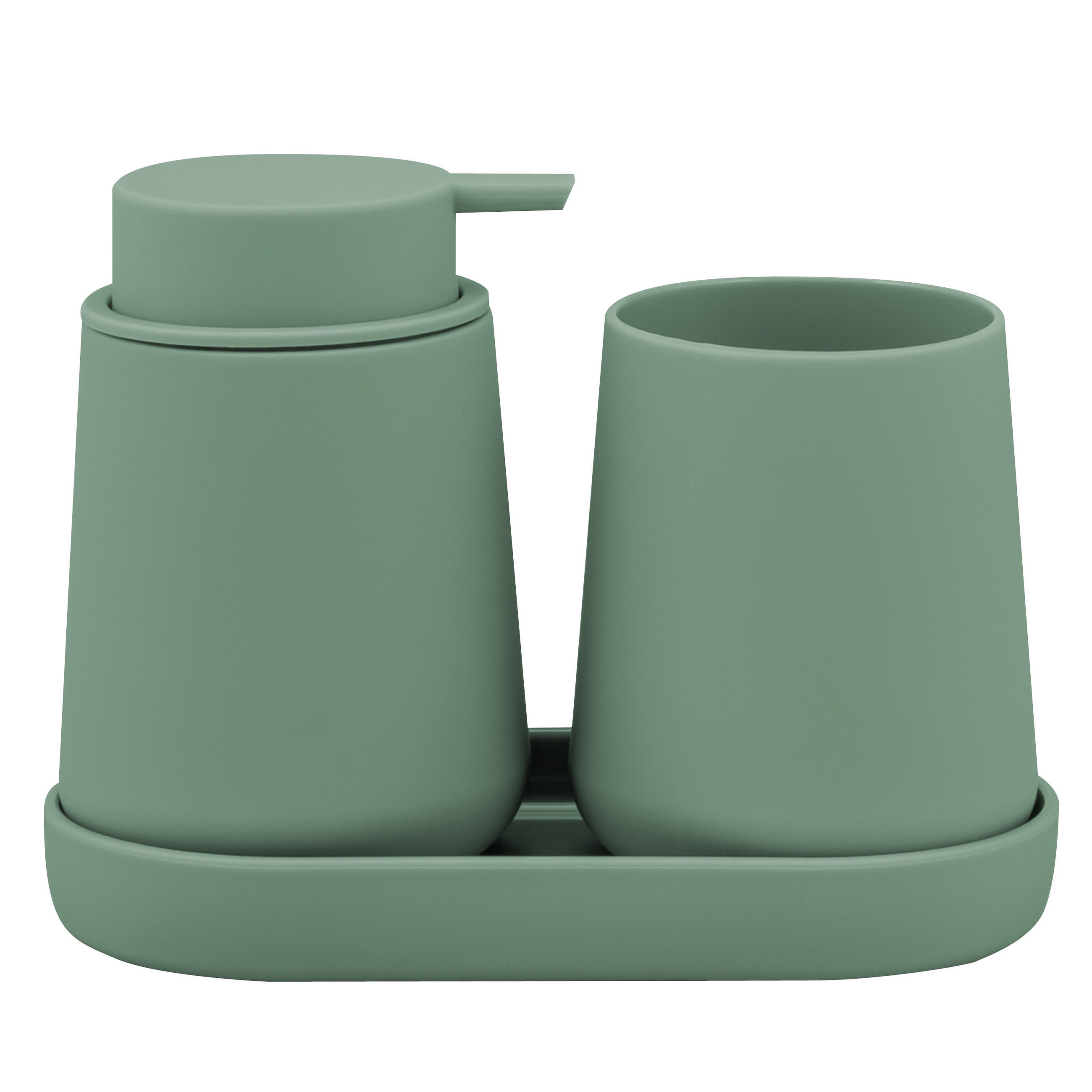 BAD-ACCESSOIRES-SET TESERO 3tlg., Soft-Touch, grün - Grün, Kunststoff (8.5/12/9cm) - eluno