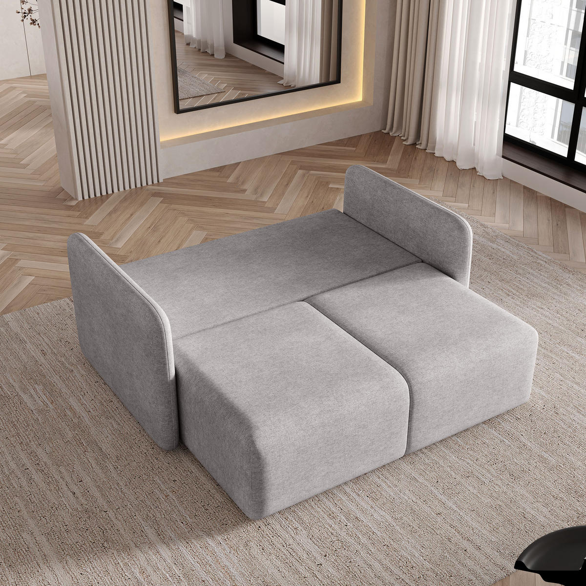 BETTSOFA SUVI II NV Hellgrau Geflochtener Stoff mit Schlaffunktion - Hellgrau, Textil (90/85/153cm) - MASSENO