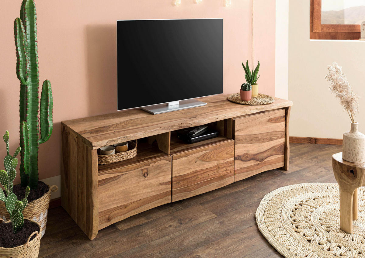 TV-BOARD Sheesham 178x48x58 natur lackiert / sandgestrahlt PURE SHEESHAM #123 - Naturfarben, Holz (178/58/48cm) - Massivmoebel24